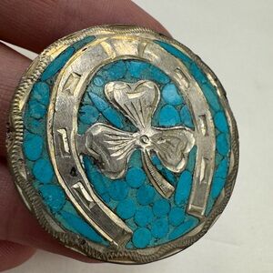 Beautiful Vintage RSS Mexico Sterling Silver 925 Inlaid Turquoise brooch pin